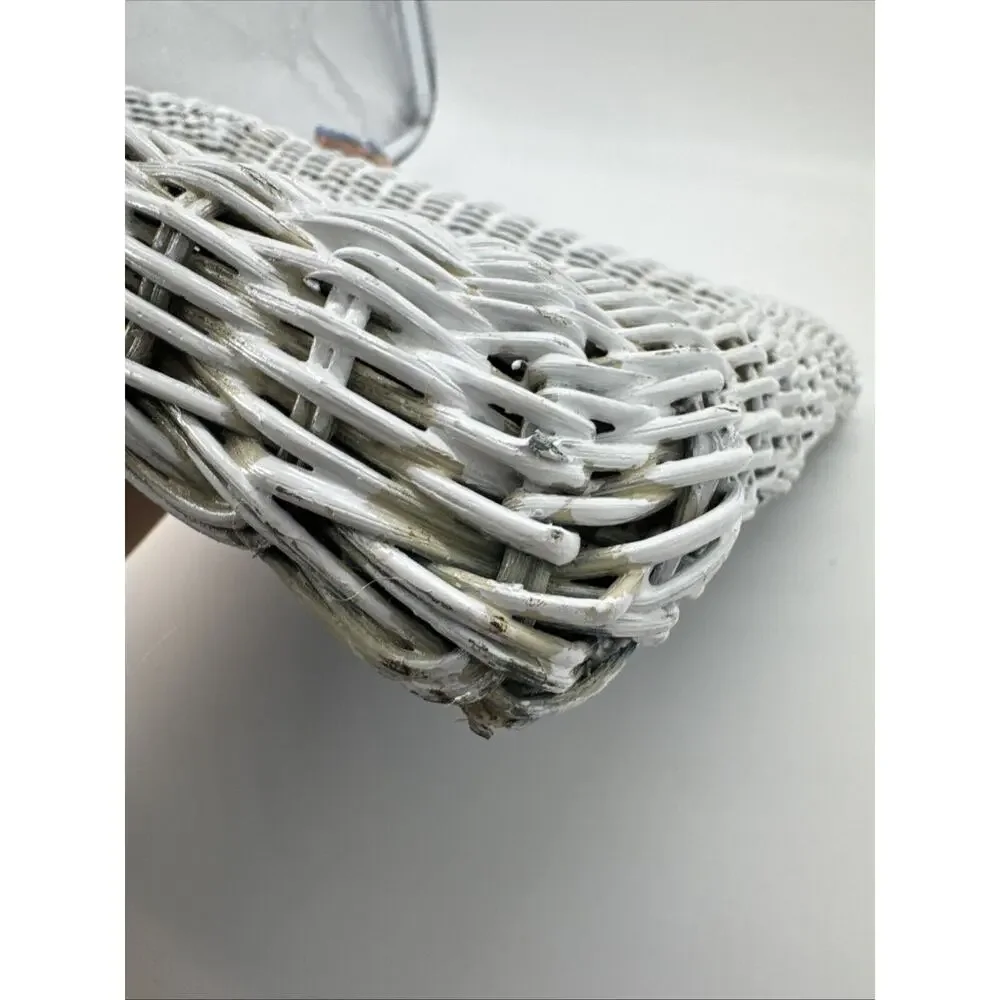 Vintage Square White Wicker Mirror 16x12